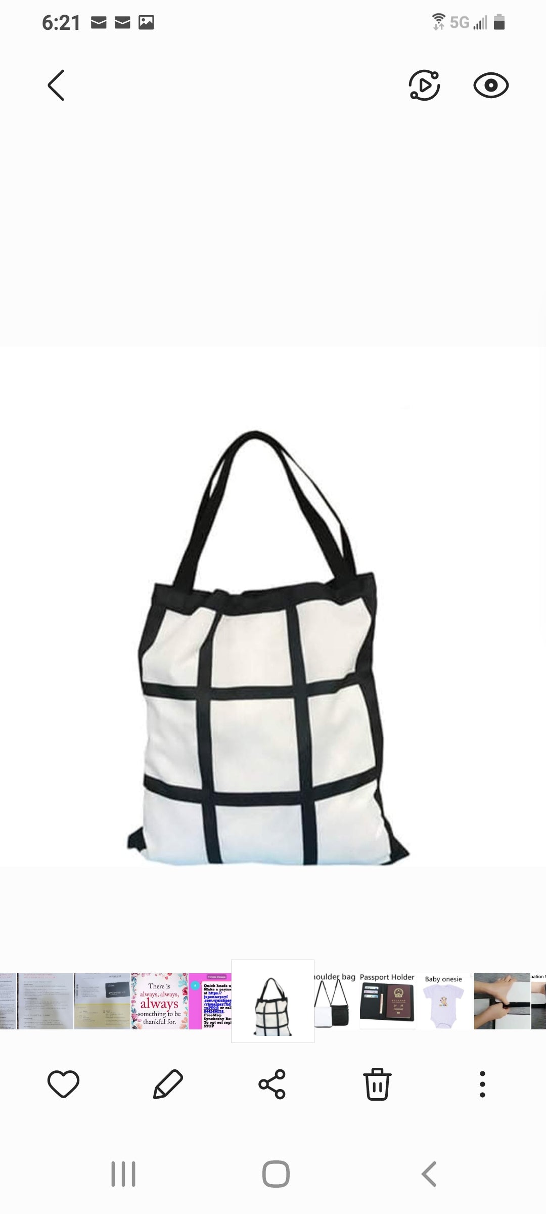 Sublimation blank 9 panel tote bag